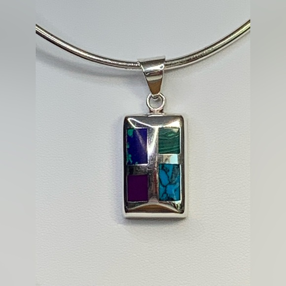 Silpada Sterling Silver Multi-Colored Stone Inlaid Pendant & Sterling Choker - Picture 8 of 13